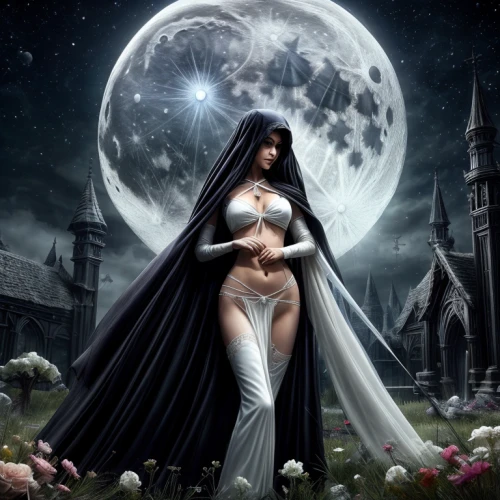 gothic woman,sorceress,queen of the night,priestess,vampire woman,fantasy picture,fantasy woman,dark angel,gothic fashion,lady of the night,the enchantress,gothic style,vampire lady,fantasy art,gothic,dark gothic mood,gothic portrait,full moon,goth woman,moon phase