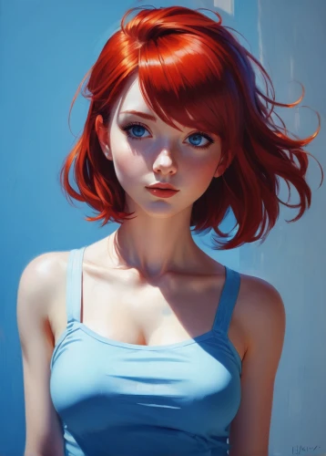 red-haired,red head,redheads,transistor,redhead,redhead doll,nami,redheaded,redhair,asuka langley soryu,girl portrait,red hair,digital painting,ariel,fantasy portrait,world digital painting,pixie-bob,blue painting,red ginger,fiery,Conceptual Art,Fantasy,Fantasy 19