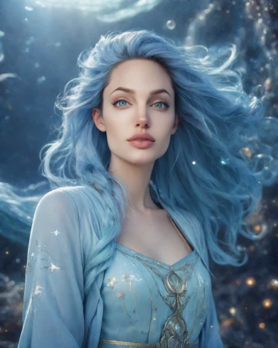 elsa,the snow queen,fantasia,fantasy portrait,winterblueher,blue enchantress,ice queen,fantasy woman,fantasy picture,cg artwork,cinderella,full hd wallpaper,aquarius,fantasy art,aurora,valerian,fairy queen,mermaid background,water rose,blue moon rose,Photography,Realistic