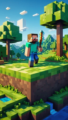 minecraft,3d render,3d rendered,ravine,render,aaa,villagers,block of grass,farmer in the woods,cube background,pickaxe,mushroom landscape,wooden block,rendering,low poly,terraforming,biome,farmer,3d mockup,green fields,Illustration,Retro,Retro 10