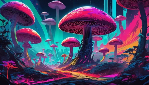 mushroom landscape,mushroom island,mushrooms,forest mushrooms,forest mushroom,fairy forest,toadstools,alien world,cartoon forest,mushroom type,club mushroom,mushroom,blue mushroom,fairy world,psychedelic art,fairy village,fungi,mushrooms brown mushrooms,fantasy landscape,psychedelic,Conceptual Art,Sci-Fi,Sci-Fi 06