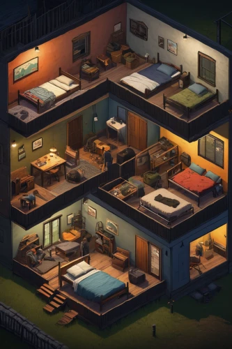 an apartment,apartment house,dormitory,apartment,shared apartment,rooms,modern room,isometric,loft,apartments,tenement,sleeping room,apartment complex,small house,housing,guesthouse,one room,cabin,motel,retirement home,Art,Artistic Painting,Artistic Painting 49