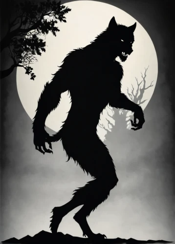 werewolf,wolfman,werewolves,howling wolf,krampus,king kong,silhouette art,kong,halloween poster,game illustration,the night of kupala,wolf,howl,halloween silhouettes,halloween illustration,moonshine,halloween background,silhouette of man,cougnou,ape,Illustration,Black and White,Black and White 31