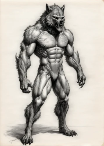 werewolf,werewolves,wolfman,minotaur,wolf,muscular,gray animal,bodybuilder,wolf bob,body building,muscle icon,brute,wolverine,bodybuilding,furta,anabolic,male poses for drawing,gray cat,temperowanie,leopard's bane,Illustration,Black and White,Black and White 30