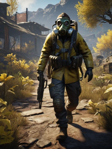 hazmat suit,fallout4,fresh fallout,yellow jacket,fallout,beekeeper,poison gas,biohazard,chernobyl,trench coat,combat medic,gas mask,paratrooper,outbreak,wasteland,contamination,fuze,beekeeper's smoker,the wanderer,parka,Art,Classical Oil Painting,Classical Oil Painting 37