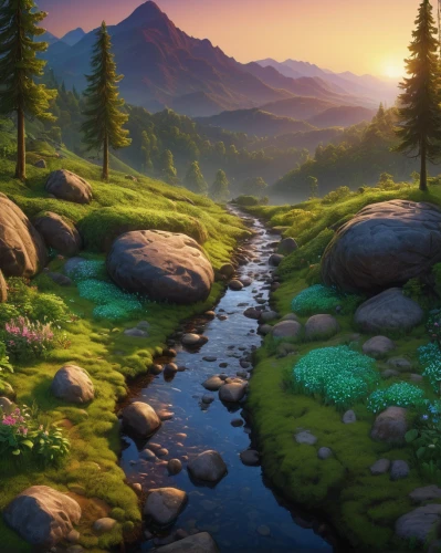 landscape background,salt meadow landscape,fantasy landscape,cartoon video game background,mountain landscape,meadow landscape,mountain scene,mountainous landscape,mountain meadow,river landscape,nature landscape,forest landscape,background with stones,mountain stream,mountain spring,alpine meadow,world digital painting,brook landscape,beautiful landscape,mountain pasture,Photography,General,Natural