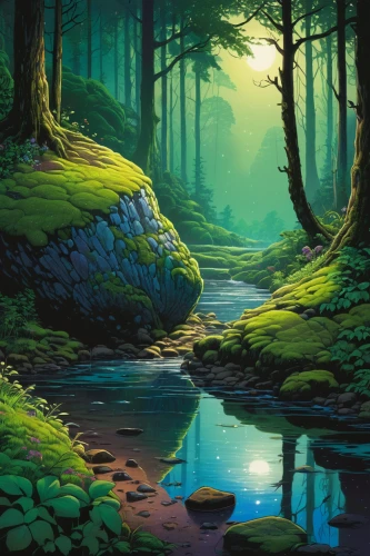 forest landscape,streams,river landscape,forest background,brook landscape,mountain stream,green forest,landscape background,fantasy landscape,cartoon video game background,flowing creek,forests,swampy landscape,nature landscape,forest glade,stream,fairy forest,elven forest,fairytale forest,world digital painting,Conceptual Art,Daily,Daily 09