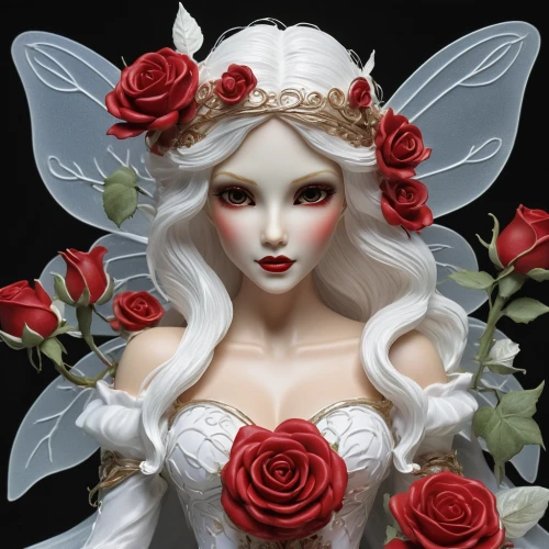 porcelain rose,white rose snow queen,porcelain dolls,fairy queen,flower fairy,cupido (butterfly),porcelain doll,queen of hearts,rose white and red,faery,faerie,cupid,rosa 'the fairy,the angel with the veronica veil,cream rose,white lady,doll's facial features,artist doll,sugar roses,scent of roses,Illustration,Realistic Fantasy,Realistic Fantasy 02