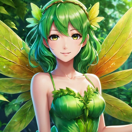 butterfly green,garden fairy,marie leaf,aurora butterfly,dryad,fae,fairy,flower fairy,limenitis camilla,vanessa (butterfly),gonepteryx cleopatra,faerie,spring leaf background,tiki,quetzal,butterfly background,lacerta,emerald,anahata,fairy queen,Illustration,Japanese style,Japanese Style 03