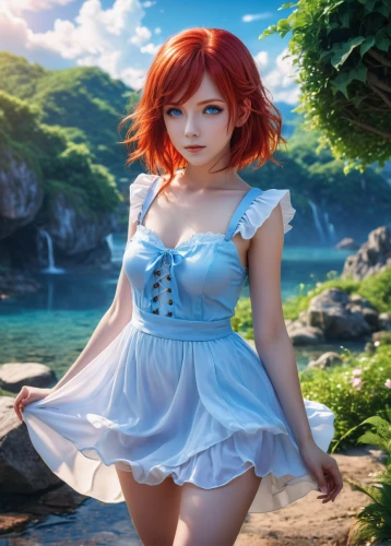 fae,the sea maid,fantasy picture,pixie,ariel,celtic woman,pixie-bob,fairy tale character,3d fantasy,nami,fantasy art,digital compositing,mermaid background,little mermaid,fantasia,redhead doll,fantasy girl,red-haired,rusalka,girl on the river