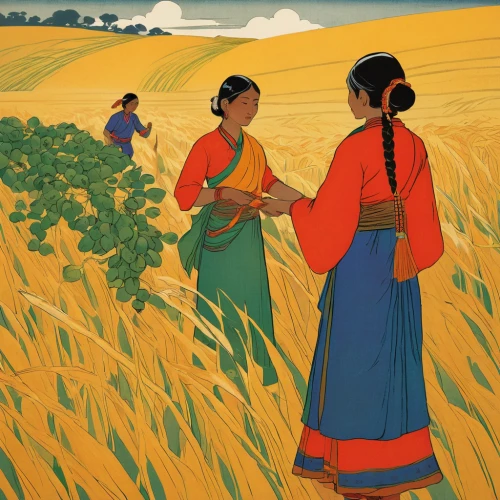 barley cultivation,peruvian women,field cultivation,rice cultivation,the rice field,wheat crops,paddy harvest,rice fields,grain harvest,ricefield,cultivated field,cereal cultivation,barley field,farm workers,wheat field,rice field,picking vegetables in early spring,field of cereals,wheat fields,rice seeds,Illustration,Japanese style,Japanese Style 21