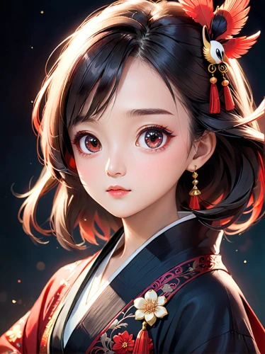 geisha,mukimono,hanbok,geisha girl,kimono,wuchang,mulan,xiaochi,oriental princess,kitsune,siu mei,sakura blossom,oriental girl,japanese sakura background,goki,portrait background,plum blossoms,xizhi,hwachae,hong,Anime,Anime,Cartoon