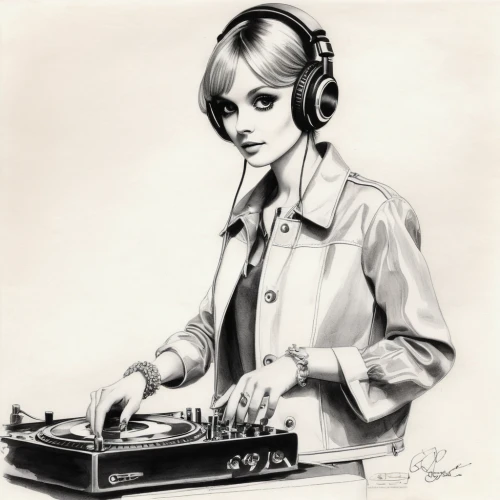 disk jockey,disc jockey,dj,vinyl player,thorens,turntable,dj equipament,retro turntable,old elektrolok,cdj,deejay,hi-fi,record player,electronic music,cdj2000,audiophile,jeep dj,dj party,vinyl,vinyl records,Illustration,Black and White,Black and White 30