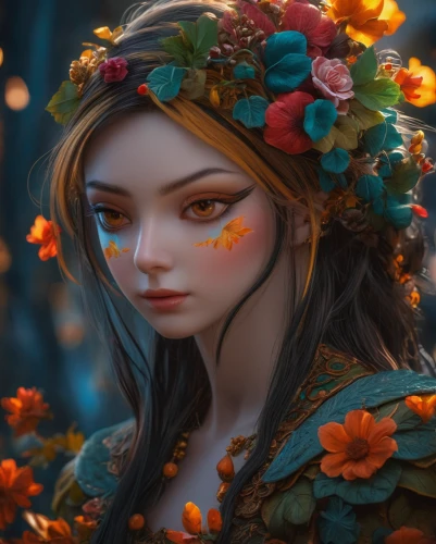 girl in flowers,autumn flower,elven flower,faery,faerie,fantasy portrait,beautiful girl with flowers,flower painting,flower fairy,autumn theme,autumn flowers,autumn background,flora,tiger lily,autumn daisy,fantasy art,autumn bouquet,wreath of flowers,falling flowers,fairy tale character,Photography,General,Fantasy