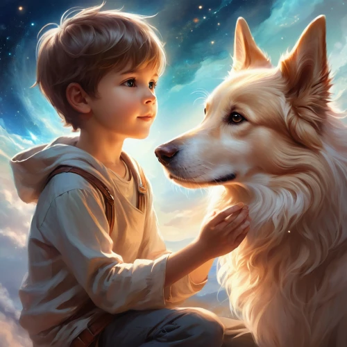 boy and dog,companion dog,girl with dog,children's background,dog illustration,howl,kelpie,little boy and girl,canidae,companion,white shepherd,kid dog,dog and cat,playing dogs,constellation wolf,companionship,fantasy picture,human and animal,two wolves,child fox,Illustration,Realistic Fantasy,Realistic Fantasy 01