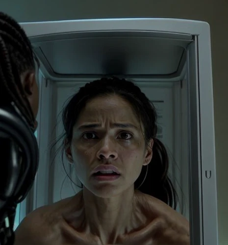 district 9,head woman,cyborg,scared woman,dead earth,the girl's face,the morgue,the mirror,sci fi surgery room,contamination,alien,female doctor,self-quarantine,prosthetic,protective mask,clove,equalizer,transcendence,two meters,freezer