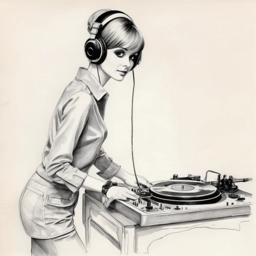 disk jockey,disc jockey,thorens,telephone operator,vinyl player,vintage drawing,retro 1950's clip art,audiophile,record player,stereophonic sound,turntable,dj,fifties records,vintage illustration,vinyl records,dj equipament,45rpm,retro turntable,model years 1960-63,78rpm,Illustration,Black and White,Black and White 30