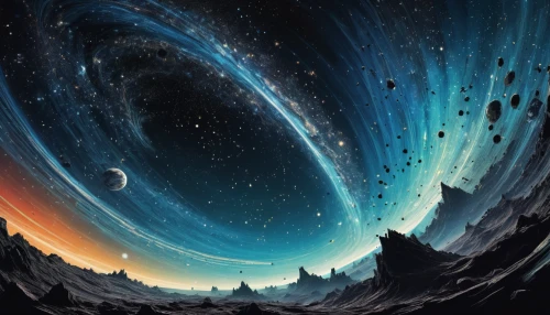 space art,galaxy,galaxy collision,interstellar bow wave,astronomy,borealis,starscape,the night sky,nebulous,spiral galaxy,wormhole,cosmos,nothern lights,the milky way,ice planet,the universe,celestial bodies,saturnrings,universe,aurora,Illustration,Retro,Retro 25