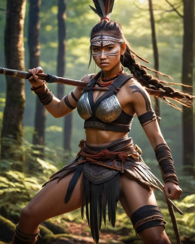 warrior woman,female warrior,warrior pose,eskrima,maori,tribal chief,samurai fighter,warrior east,ramayana,shaman,aborigine,katana,swordswoman,fantasy warrior,ramayan,bow and arrows,avatar,pocahontas,wind warrior,jaya,Illustration,Japanese style,Japanese Style 12