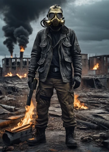 respirator,respirators,chemical disaster exercise,respiratory protection,protective clothing,pollution mask,hazmat suit,gas mask,post apocalyptic,apocalyptic,environmental destruction,the pandemic,acetylene,respiratory protection mask,personal protective equipment,chemical plant,poison gas,the pollution,war zone,chernobyl,Illustration,American Style,American Style 15