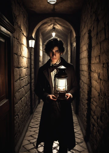 lamplighter,bellboy,sherlock holmes,gas lamp,holmes,apothecary,potter,investigator,whitby goth weekend,inspector,candlemaker,clockmaker,detective,sherlock,newt,magician,cordwainer,the doctor,hatter,live escape game,Illustration,Realistic Fantasy,Realistic Fantasy 23