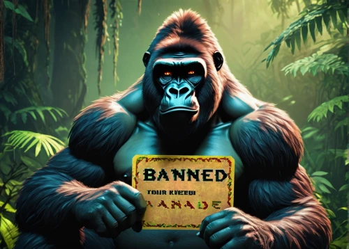 gorilla,kong,ape,banned,primate,prohibited,endangered,silverback,the law of the jungle,monkey banana,great apes,king kong,tin sign,harmful,bonobo,danger note,tarzan,dangerous for the environment,warning,chimpanzee,Unique,Pixel,Pixel 04