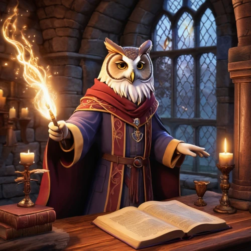 reading owl,scholar,magistrate,magus,magic grimoire,dodge warlock,wizard,magic book,boobook owl,candlemaker,librarian,mage,hogwarts,wizards,art bard,owl art,candle wick,academic,owl-real,owl,Illustration,Retro,Retro 13