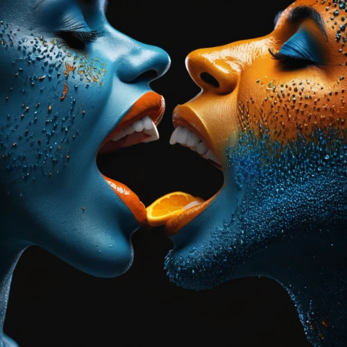 conceptual photography,girl kiss,amorous,bodypainting,face to face,photo manipulation,photoshop manipulation,kissing,man and woman,photomanipulation,mystique,black couple,body painting,blues and jazz singer,mother kiss,bodypaint,image manipulation,kiss,olfaction,first kiss,Photography,General,Fantasy