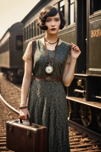 vintage woman,the girl at the station,vintage women,vintage dress,vintage girl,vintage fashion,1920's retro,fashionista from the 20s,retro woman,vintage clothing,baggage car,red heart medallion on railway,model train figure,vintage style,roaring twenties,twenties women,travel woman,retro women,vintage man and woman,art deco woman,Conceptual Art,Daily,Daily 10
