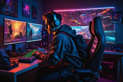 cyberpunk,man with a computer,gamer zone,computer room,computer addiction,gamer,cyber,computer game,night administrator,game room,computer freak,computer,gaming,computer games,lan,playing room,computer art,would a background,computer desk,desk,Art,Artistic Painting,Artistic Painting 29