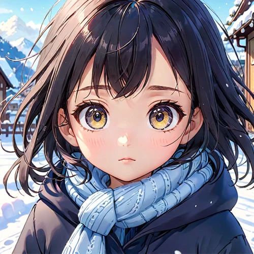 in the snow,winter background,winter clothes,winter clothing,snowy,euphonium,playing in the snow,gomashio,snow scene,snow slope,winter,snow,hinata,nico,snow drawing,winter sky,hokkaido,snow-capped,in the winter,parka,Anime,Anime,Traditional