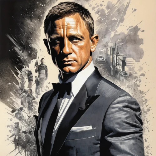 daniel craig,james bond,bond,smoking man,agent,frank sinatra,gentleman icons,special agent,secret agent,agent 13,suit actor,holmes,italian poster,spy visual,a black man on a suit,vector illustration,humphrey bogart,transporter,archer,vesper,Art,Classical Oil Painting,Classical Oil Painting 32