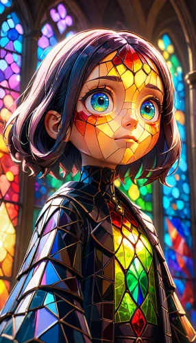 stained glass,stained glass windows,stained glass pattern,stained glass window,3d fantasy,joan of arc,priest,colorful glass,church faith,opal,elven,gaudí,knight festival,prismatic,notre dame,mosaic glass,fairy tale character,looking glass,lensball,the eyes of god,Anime,Anime,Cartoon