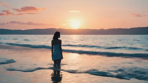 the shallow sea,mermaid silhouette,girl in a long dress,woman silhouette,beach background,sun and sea,the endless sea,girl in a long dress from the back,lover's beach,sunrise beach,girl in a long,the horizon,sea breeze,beautiful beach,girl walking away,sanya,by the sea,moana,blue sea,daybreak,Illustration,Japanese style,Japanese Style 06