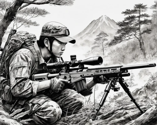 sniper,airsoft,red army rifleman,m4a1 carbine,m4a4,m4a1,rifleman,marksman,rifle,infantry,airgun,hunting,hunting scene,hunting decoy,gi,shootfighting,airsoft gun,camera illustration,game illustration,us army,Illustration,Paper based,Paper Based 30