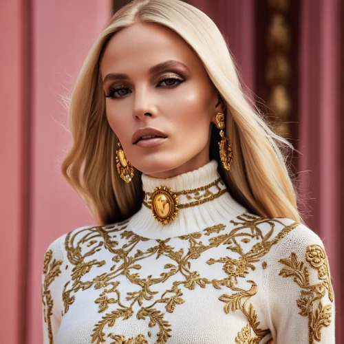 versace,gold filigree,embellished,gold jewelry,gold lacquer,jeweled,elegant,elegance,vanity fair,shoulder pads,white silk,gold color,gold plated,ornate,vogue,regal,golden color,gold stucco frame,golden double,gold colored,Photography,General,Realistic