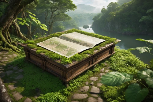 hymn book,grass roof,open book,magic book,wooden mockup,prayer book,scrape book,ark,wooden roof,the ark,library book,fantasy landscape,book antique,spiritual environment,book bindings,read a book,treasure chest,place of pilgrimage,roof landscape,biome,Conceptual Art,Daily,Daily 20