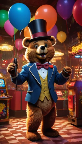 scandia bear,3d teddy,kids party,bear market,left hand bear,competition event,children's birthday,teddy-bear,las vegas entertainer,birthday banner background,ringmaster,bear teddy,bear,great bear,suit actor,happy birthday balloons,anthropomorphized animals,circus animal,pubg mascot,conductor,Conceptual Art,Fantasy,Fantasy 12