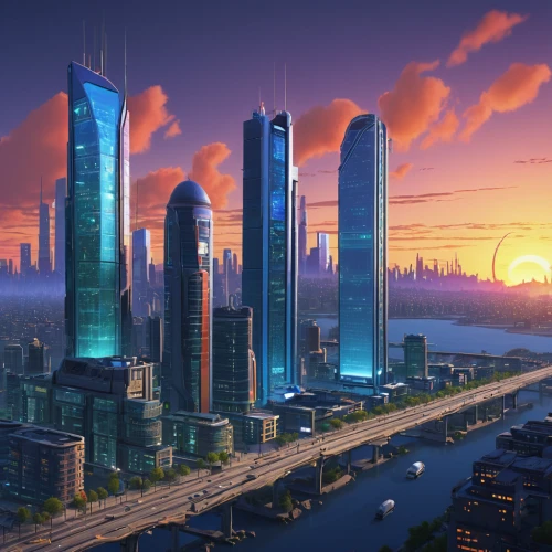 futuristic landscape,futuristic architecture,dubai,cityscape,business district,city cities,city skyline,skyscrapers,fantasy city,doha,urban towers,skyline,metropolis,evening city,high-rises,sky city,cities,shanghai,high rises,international towers,Illustration,Abstract Fantasy,Abstract Fantasy 09