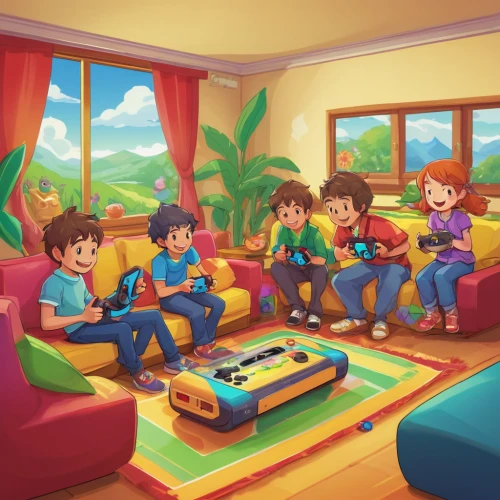 kids illustration,boy's room picture,game illustration,kids room,cartoon video game background,children's background,family room,children learning,playing room,children studying,osomatsu,family home,game room,nintendo 64,cute cartoon image,action-adventure game,children's room,family gathering,adventure game,nintendo,Illustration,Retro,Retro 22