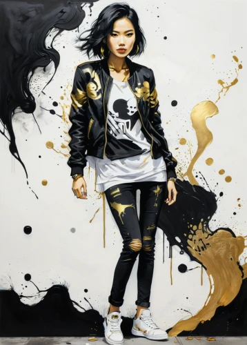 fashion vector,gold paint stroke,graffiti splatter,graffiti art,lotus art drawing,effect pop art,shilla clothing,graffiti,street artist,hip-hop dance,girl-in-pop-art,art painting,cool pop art,phuquy,asia girl,pop art style,asian woman,pop art effect,world digital painting,yellow background,Conceptual Art,Graffiti Art,Graffiti Art 01