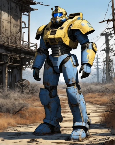 fallout4,bumblebee,mech,fallout,heavy object,kryptarum-the bumble bee,blue-collar worker,steel man,tau,military robot,mecha,scrap iron,minibot,fresh fallout,destroy,blue-collar,dreadnought,transformer,bolt-004,caboose,Illustration,Paper based,Paper Based 30