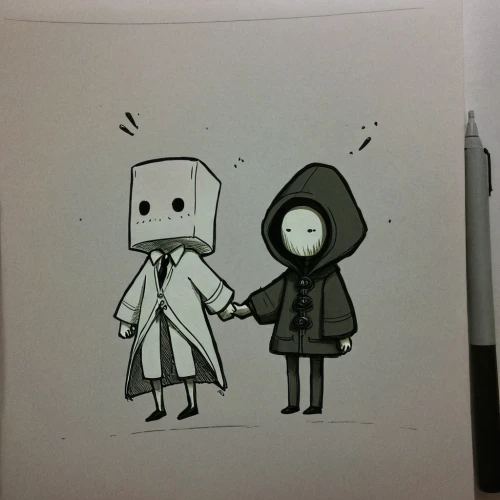 hooded,hold hands,robots,post-it note,soft robot,monks,holding hands,shake hands,hooded man,shaking hands,droids,shake hand,index card,handshake,cloak,friendly punch,post-it,robot combat,robotic,hoodie,Conceptual Art,Fantasy,Fantasy 09