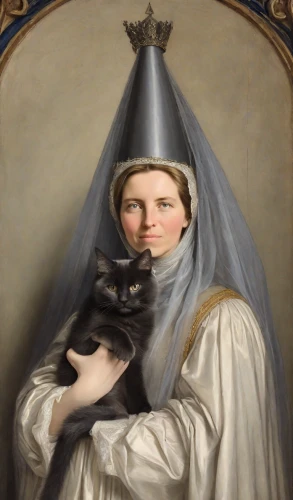 napoleon cat,the prophet mary,cat portrait,portrait of christi,the hat of the woman,prophet,to our lady,gothic portrait,girl with dog,veil,the angel with the veronica veil,pet portrait,angel moroni,bonnet,conical hat,cat european,nun,pferdeportrait,orlovsky,the abbot of olib,Digital Art,Impressionism