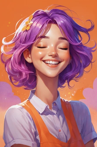 a girl's smile,digital painting,cheery-blossom,girl portrait,acerola,twitch icon,portrait background,clementine,grin,nora,fantasy portrait,violet,vector girl,world digital painting,la violetta,a smile,ecstatic,girl with speech bubble,lavender,purple background,Illustration,Japanese style,Japanese Style 19