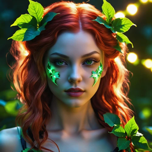 poison ivy,fae,faery,faerie,celtic woman,dryad,celtic queen,the enchantress,green wreath,fairy queen,green aurora,anahata,elven flower,fairy,elven,ivy,irish,fantasy portrait,luminous garland,garden fairy,Photography,General,Realistic