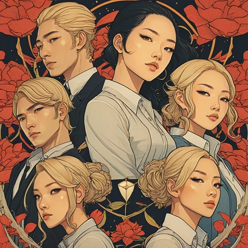 rose family,magnolia family,noble roses,persona,ivy family,four seasons,mulberry family,rosa ' amber cover,rosebushes,honeysuckle family,rose order,winner joy,bouquet of roses,way of the roses,rose buds,magnolias,peonies,spy visual,game illustration,sun roses,Illustration,Japanese style,Japanese Style 15