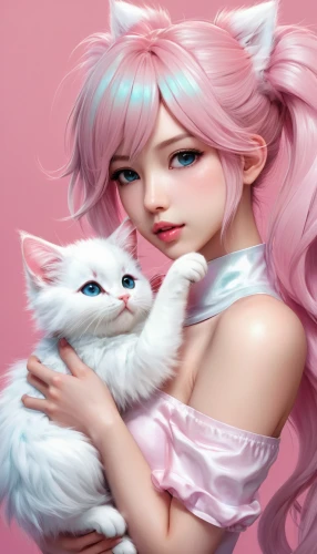 pink cat,doll cat,cat kawaii,pink background,cute cat,color pink white,cat child,cat lovers,cat mom,kitty,pink white,kittens,kawaii,kitten,kitsune,pink-white,white pink,white cat,pink beauty,luka,Conceptual Art,Fantasy,Fantasy 03