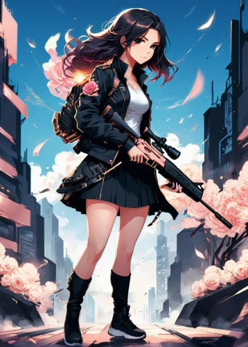 girl with gun,girl with a gun,m4a4,m4a1,ar-15,holding a gun,rifle,japanese sakura background,sakura background,m4a1 carbine,negev,woman holding gun,handgun,gun,carbine,screw gun,poi,columbine,m16,honolulu,Conceptual Art,Fantasy,Fantasy 02