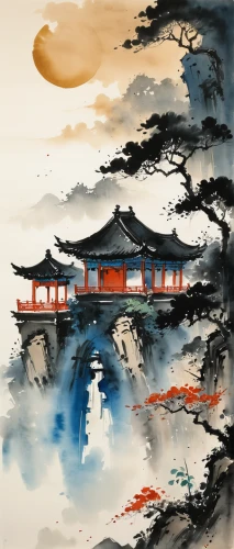 oriental painting,chinese art,japanese art,chinese clouds,japan landscape,mid-autumn festival,torii,oriental,senbon torii,world digital painting,zui quan,chinese architecture,chinese style,japanese background,cool woodblock images,dragon boat,shinto,yi sun sin,tsukemono,yunnan,Illustration,Paper based,Paper Based 07